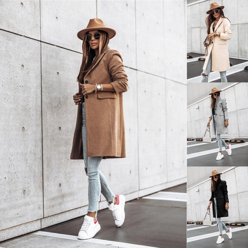 Simple Long Sleeve Button Nizi Coat - AMAZEALL