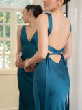 Backless Strappy Lake Blue Wedding Dress - AMAZEALL