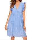 Lace Dresses With Pocket Summer Sleeveless Jacquard Cutout V-Neck Beach Dress - AMAZEALL