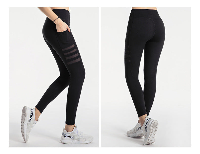 Mesh striped yoga pants - AMAZEALL