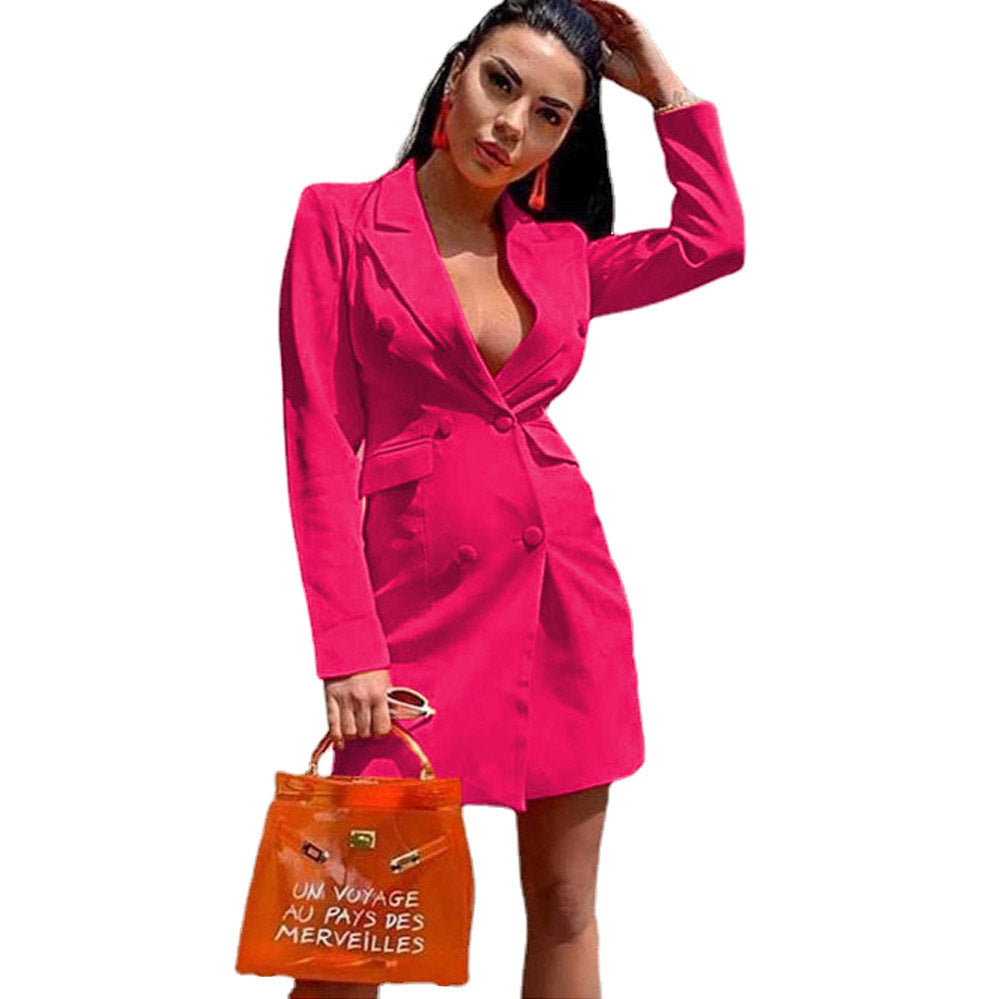 New Summer Women's Fitted Double Breasted Long Sleeve Lapel Blazer - AMAZEALL