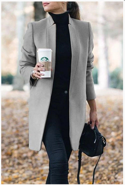 Autumn And Winter New Fashion Stand Collar Women's Woolen Coat - AMAZEALL
