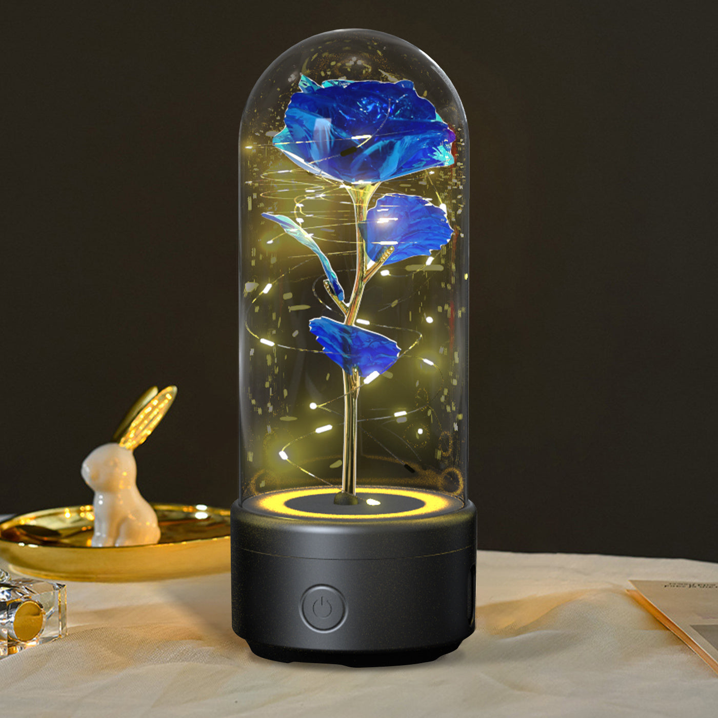 Creative 2 In 1 Rose Flowers LED Light And Bluetooth-compatible Speaker Valentine's Day Gift Rose Luminous Night Light Ornament In Glass Cover - AMAZEALL
