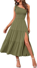 New Summer Fashion Women's One-shoulder Pleated Layered Hem Split Dress - AMAZEALL