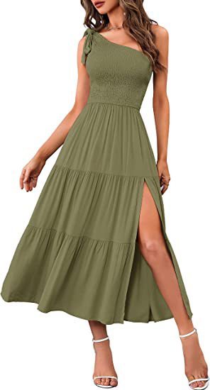 New Summer Fashion Women's One-shoulder Pleated Layered Hem Split Dress - AMAZEALL