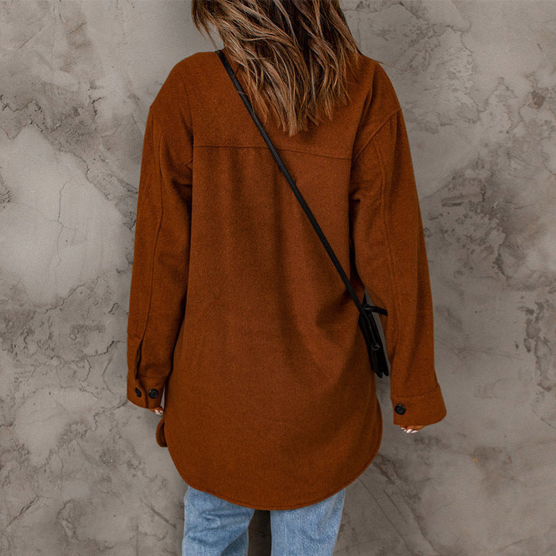 Women's Corduroy Solid Color Single Breasted Casual Lapel Woolen Jacket - AMAZEALL