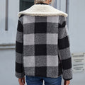 Casual Check Plush Lapel Jacket Lamb Fleece Check Pocket  Top - AMAZEALL