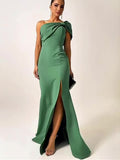 Green Bow Tube Top Evening Dress - AMAZEALL
