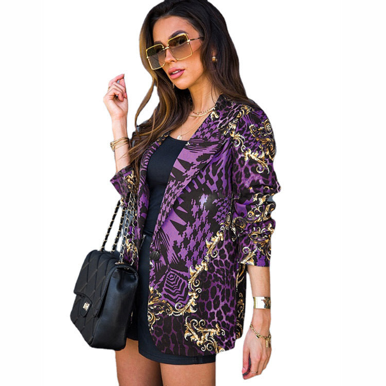 Spring New European And American Women's Long-sleeved Lapel Printed Blazer - AMAZEALL