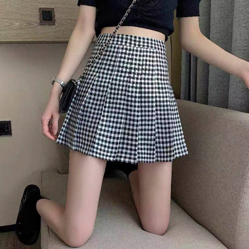 Plaid Pleated Skirt Women Summer New - AMAZEALL