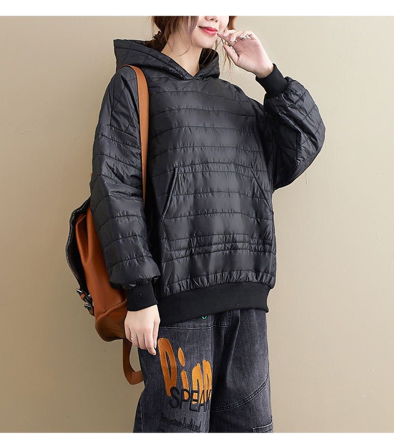 Winter New All-match Preppy Style Solid Color Hooded Loose Long-sleeved Cotton Jacket Jacket Women - AMAZEALL