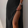 V-neck Slip Dress Low Cut Printed Slit Dress - AMAZEALL