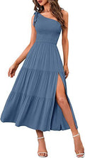 New Summer Fashion Women's One-shoulder Pleated Layered Hem Split Dress - AMAZEALL