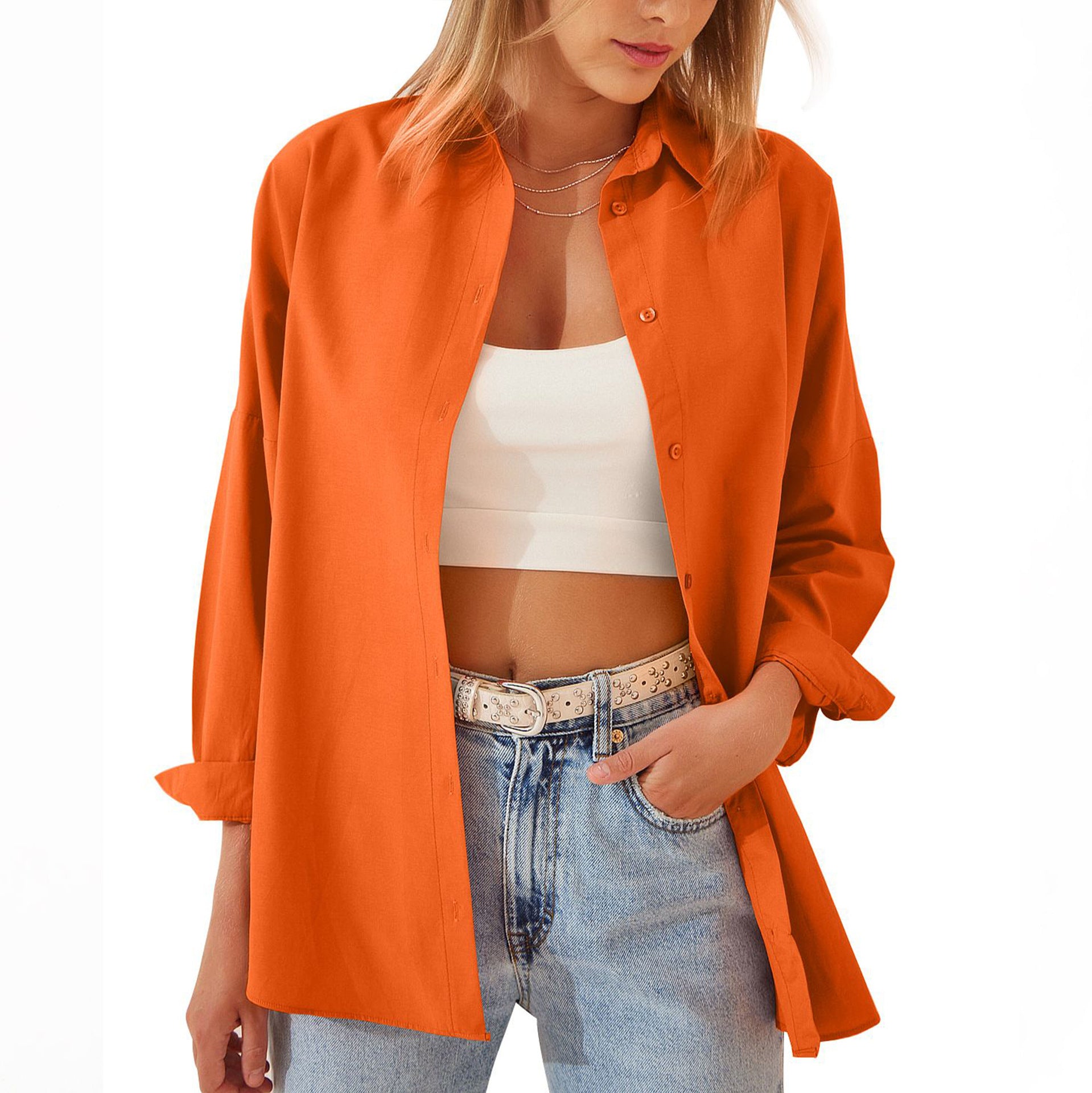 Women's Shirt Jacket Long Sleeve Blouse Button Down Tops Candy Color Shirt - AMAZEALL