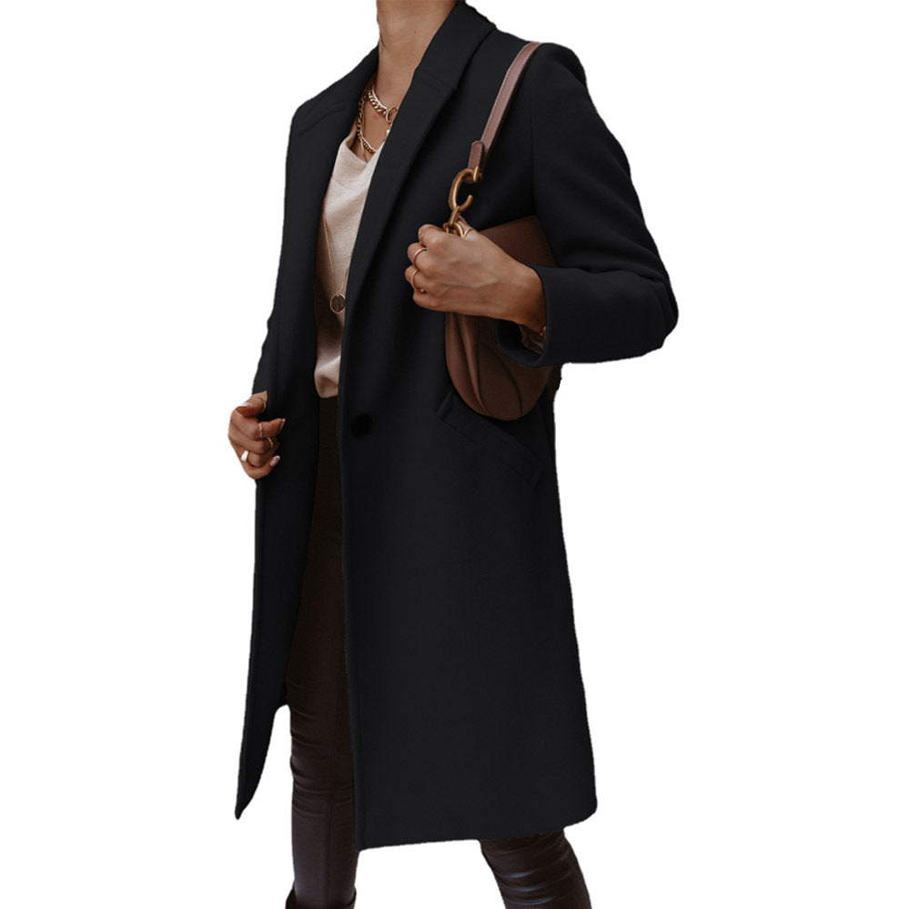 European And American Woolen Lapel Single Button Urban Trench Coat - AMAZEALL