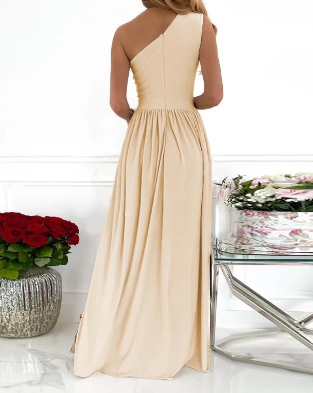 Women's One Shoulder High Split Cutout Sleeveless Elegant Sexy Cocktail Maxi Dress - AMAZEALL