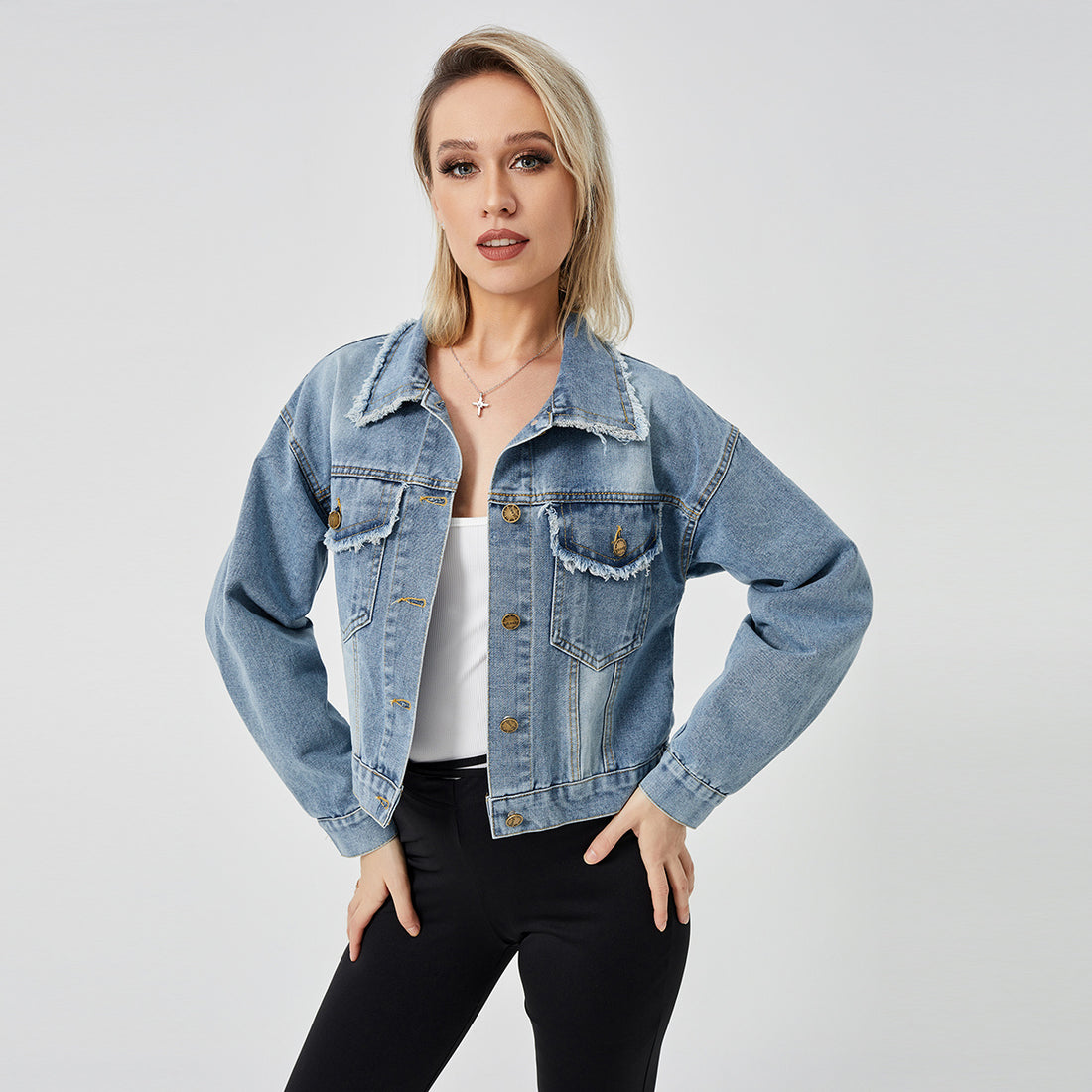 Women's Denim Long Sleeve Jacket Fashion Top - AMAZEALL