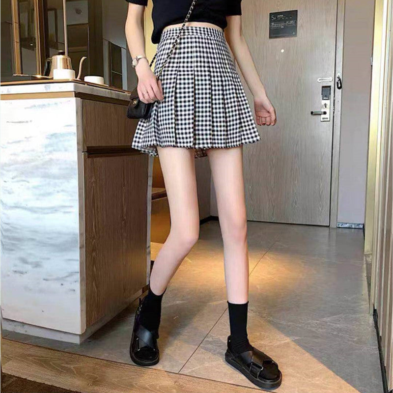 Plaid Pleated Skirt Women Summer New - AMAZEALL