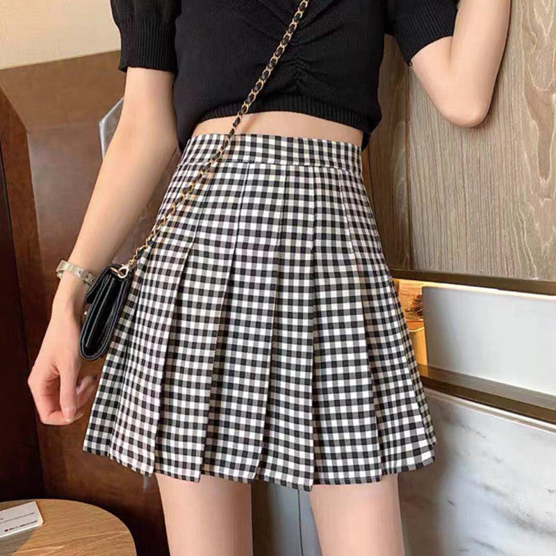 Plaid Pleated Skirt Women Summer New - AMAZEALL