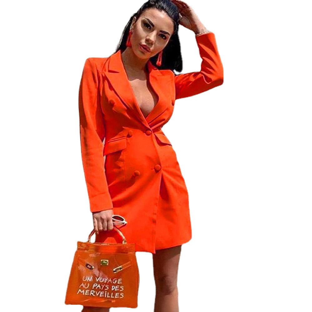 New Summer Women's Fitted Double Breasted Long Sleeve Lapel Blazer - AMAZEALL