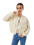 Women's Lightweight Cropped Bomber Jacket Casual Long Sleeve Varsity Jacket With Pocket Fashion Y2k Jacket Streetwear - AMAZEALL