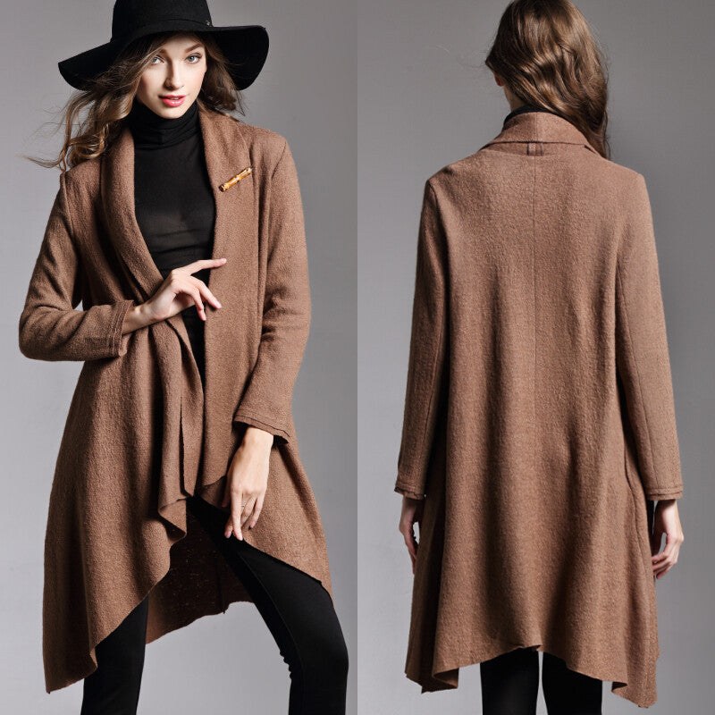 Long-Sleeved Cloak Long Woolen Coat - AMAZEALL