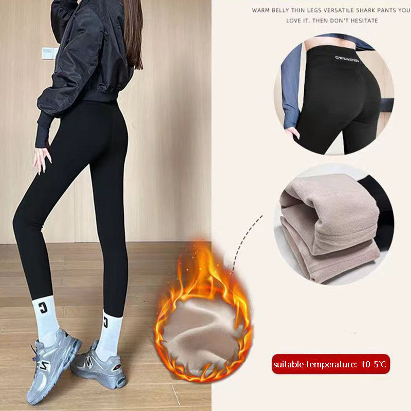 Fleece Thickened Leggings Winter -20 To 5 Shark Pants For Women High Waist Tight Skinny Tummy Control Buttocks Slimming Yoga Pants - AMAZEALL