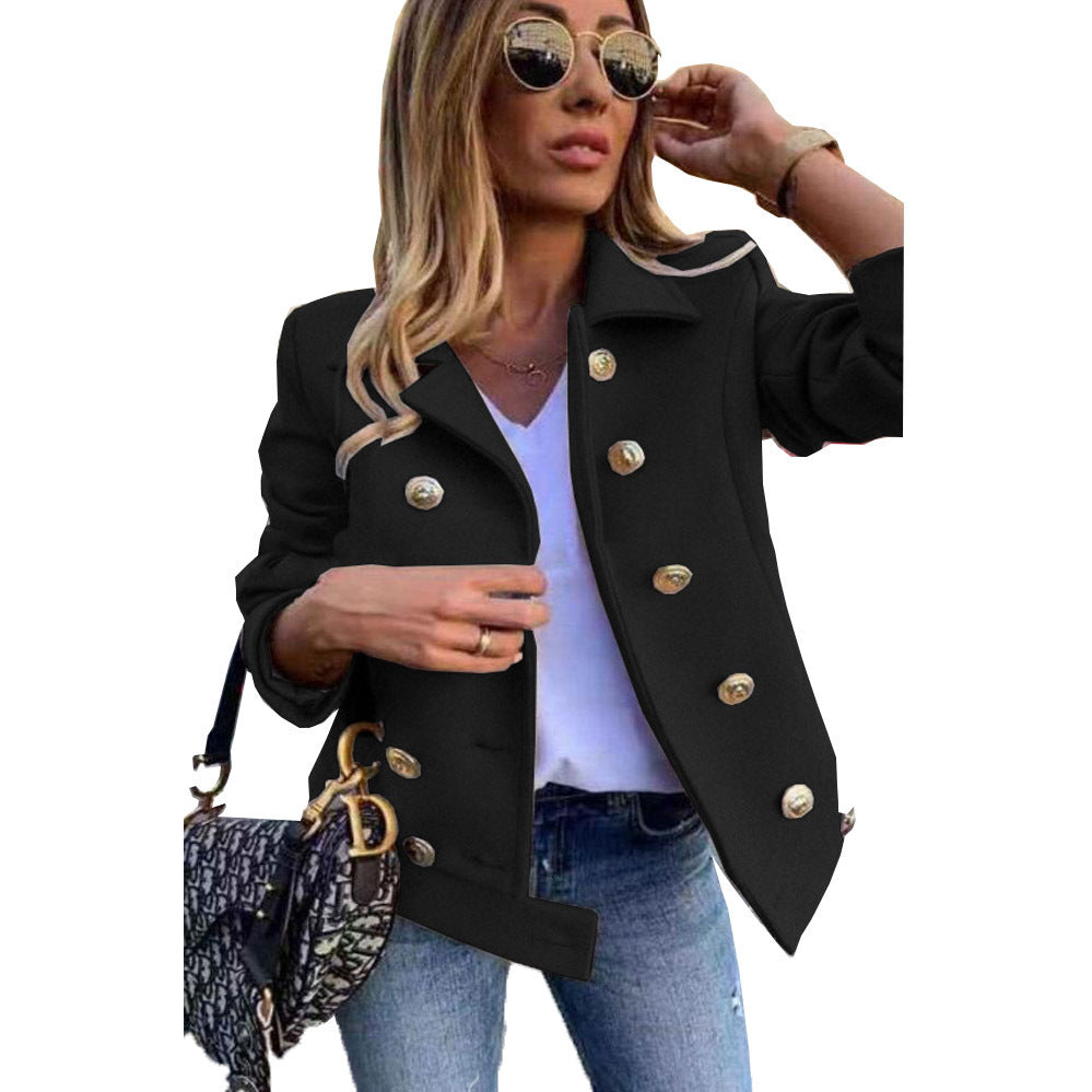 Autumn And Winter Slim Long-sleeved Double-breasted Suit Collar Woolen Coat - AMAZEALL