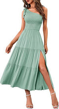 New Summer Fashion Women's One-shoulder Pleated Layered Hem Split Dress - AMAZEALL