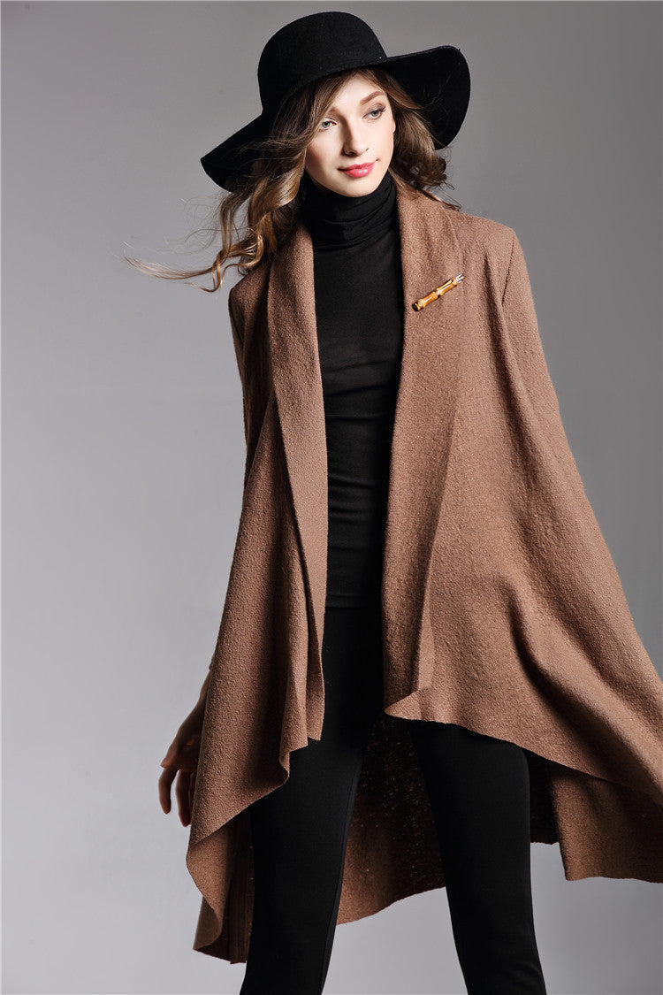 Long-Sleeved Cloak Long Woolen Coat - AMAZEALL