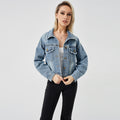 Women's Denim Long Sleeve Jacket Fashion Top - AMAZEALL