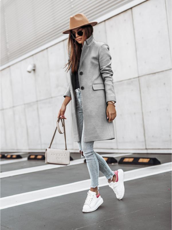 Simple Long Sleeve Button Nizi Coat - AMAZEALL