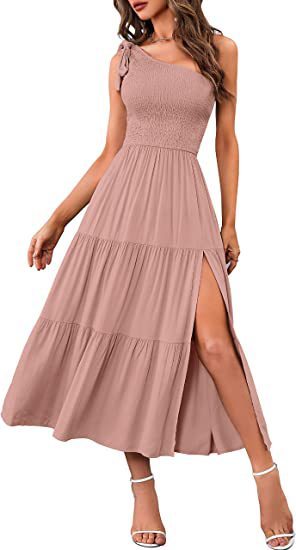 New Summer Fashion Women's One-shoulder Pleated Layered Hem Split Dress - AMAZEALL