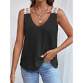 Waffle V-Neck Vest Sleeveless Lace Tank Shirt Tops Summer - AMAZEALL