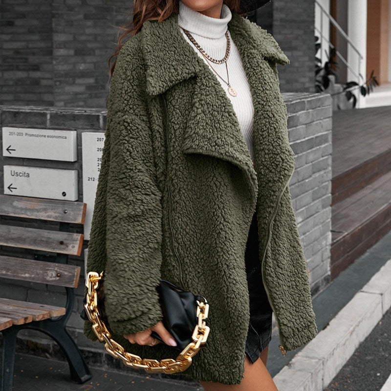 Loose Thickened Bubble Fleece Zipper Plush Coat - AMAZEALL