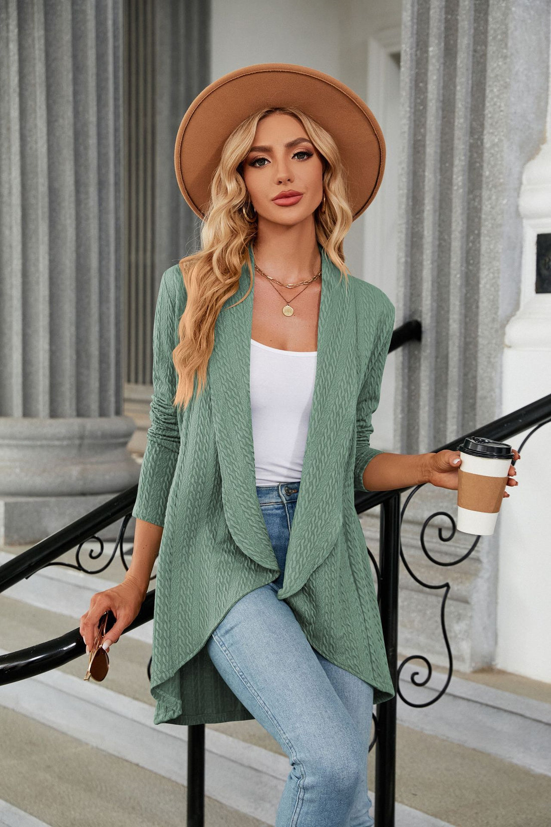 Women's Casual Lightweight Open Front Cardigans  Soft Draped Long Sleeve - AMAZEALL