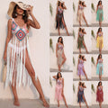 Long Fringed Panel Beach Blouse Slip Dress - AMAZEALL