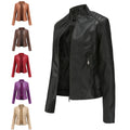 Biker Oversized Stand Collar Leather Jacket - AMAZEALL