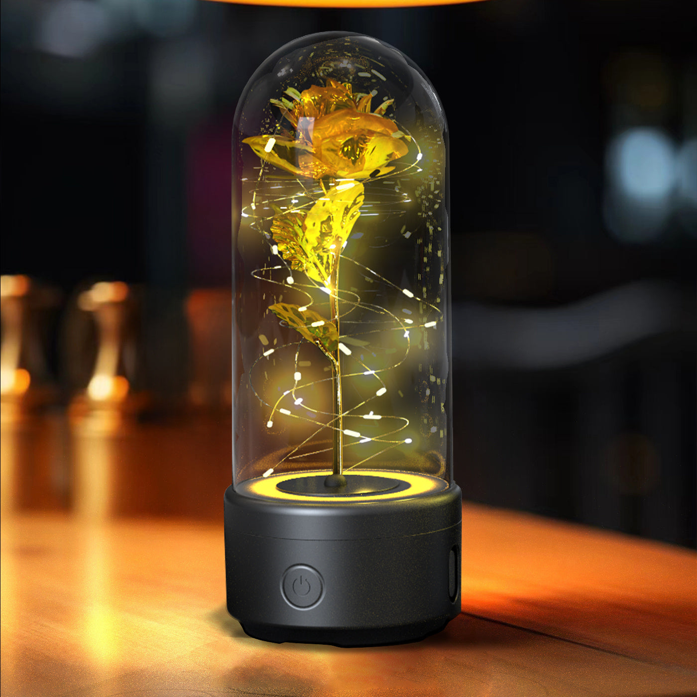Creative 2 In 1 Rose Flowers LED Light And Bluetooth-compatible Speaker Valentine's Day Gift Rose Luminous Night Light Ornament In Glass Cover - AMAZEALL