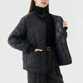 New Rhombus Sewing Cotton Coat Winter Warm Round-neck Jacket With Pockets Lightweight Outerwear For Women's Clothing - AMAZEALL
