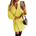 Autumn Winter Long Sleeve Solid Color Double Breasted Women's Small Blazer - AMAZEALL
