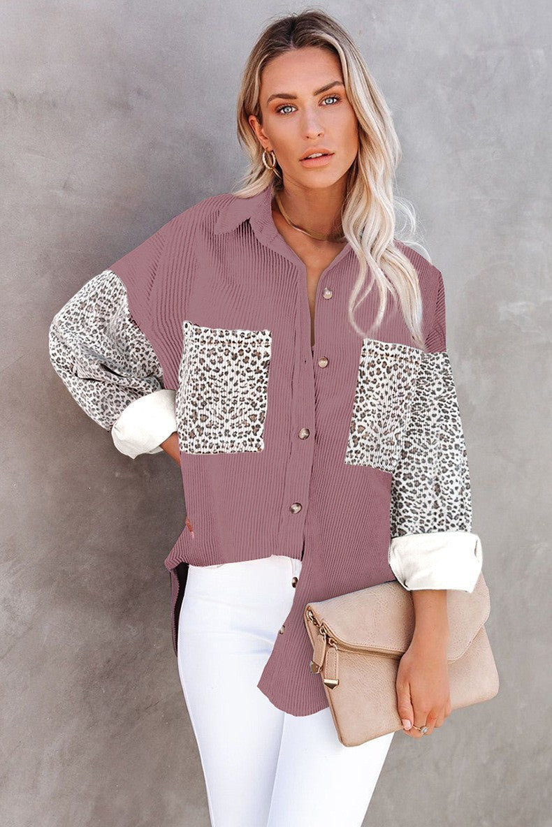 Leopard Print Women's Shirt Lapel Pit Strip Casual Jacket - AMAZEALL