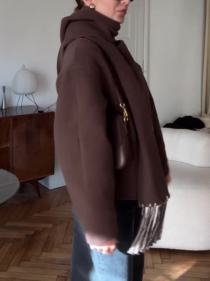 Short Wrap Coat With Scarf - AMAZEALL