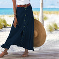 Women's Fashion Cotton Linen A-Line Hip Mid Waist Long Skirt - AMAZEALL