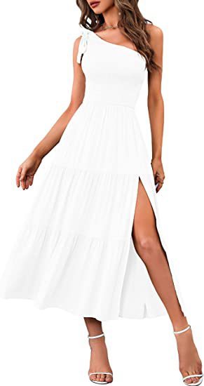 New Summer Fashion Women's One-shoulder Pleated Layered Hem Split Dress - AMAZEALL