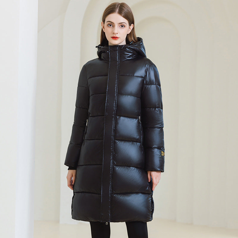 Winter Warm Hooded Coat With Pockets Fashion Simple Long Cotton Jacket Solid Color Outwear Women's Clothing - AMAZEALL