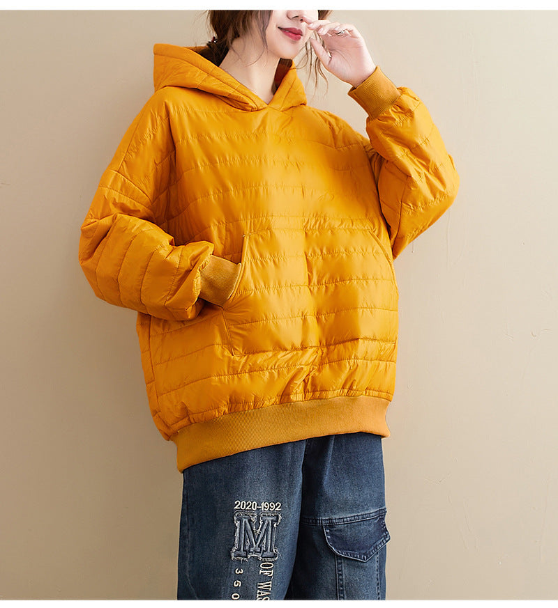 Winter New All-match Preppy Style Solid Color Hooded Loose Long-sleeved Cotton Jacket Jacket Women - AMAZEALL
