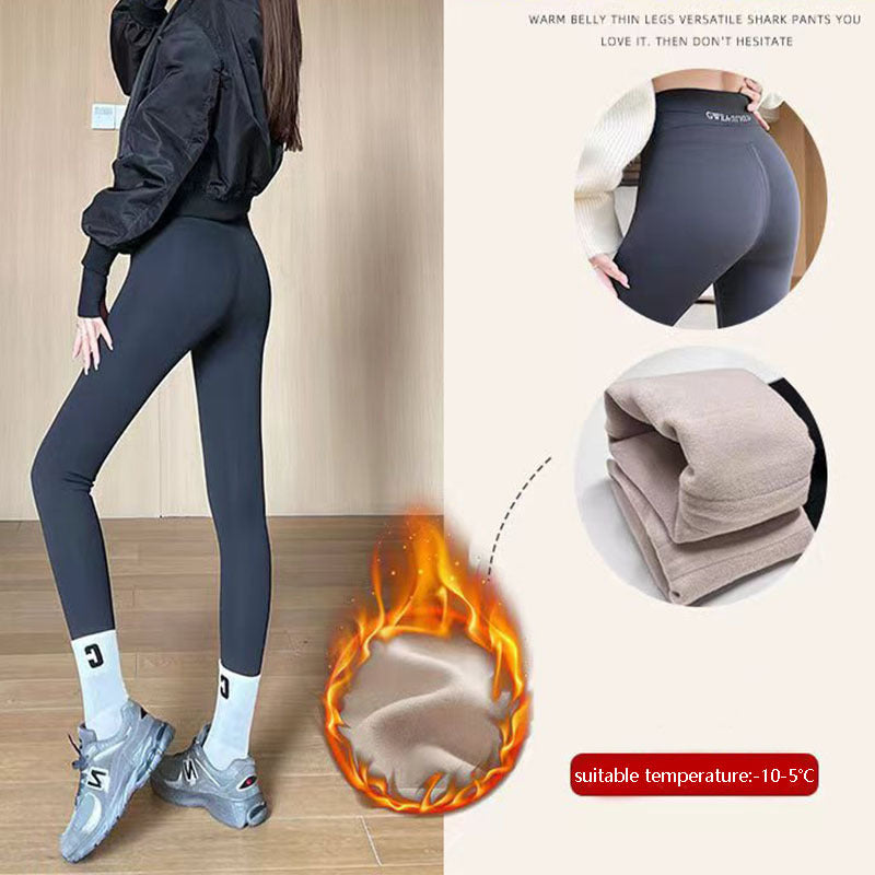 Fleece Thickened Leggings Winter -20 To 5 Shark Pants For Women High Waist Tight Skinny Tummy Control Buttocks Slimming Yoga Pants - AMAZEALL