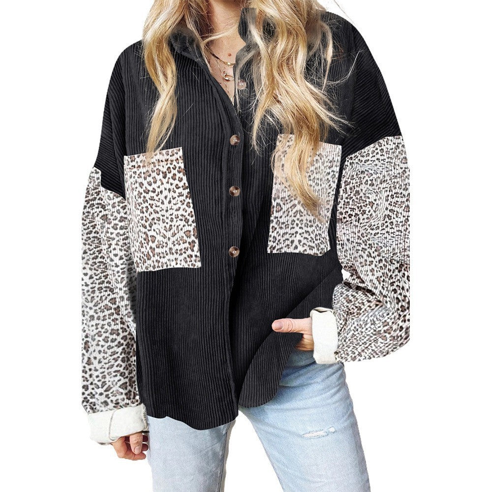 Leopard Print Women's Shirt Lapel Pit Strip Casual Jacket - AMAZEALL