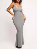 Round Neck Sleeved Slim Fitting Long Dress - AMAZEALL